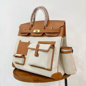 Hermes Birkin Cargo Bag Swift Leather and Canvas Palladium Hardware In Brown