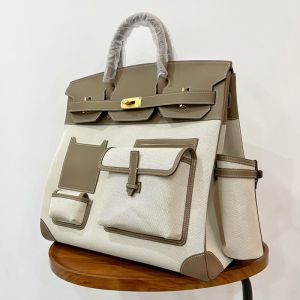 Hermes Birkin Cargo 40 Bag Canvas and Swift Leather Palladium Hardware In Beige/Olive
