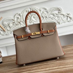 Hermes Birkin 25 Bag Togo Bicolor Leather Gold Hardware In Khaki/Brown