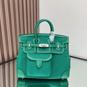 Hermes Birkin Cargo 25 Bag Canvas and Swift Leather Palladium Hardware In Green