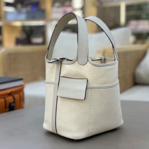 Hermes Picotin Lock Cargo 18 Bag Canvas and Swift Leather Gold/Palladium Hardware White