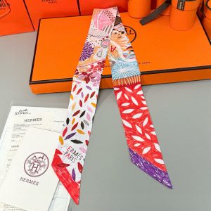 Hermes Chacun Fait Son Nid Silk Twilly In Red