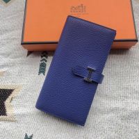 Hermes Bearn Wallet Togo Leather In Blue