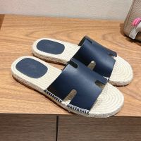 Hermes Antigua Espadrilles Men Calfskin In Navy Blue