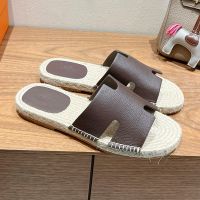 Hermes Antigua Espadrilles Men Grained Calfskin In Coffee
