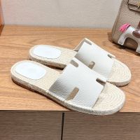 Hermes Antigua Espadrilles Men Grained Calfskin In White
