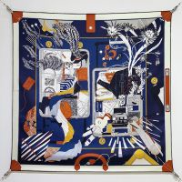 Hermes Bagage a Main Scarf 90 In Navy Blue