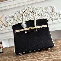 Hermes Birkin 25 Bag Togo Bicolor Leather Gold Hardware In Black/Beige