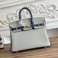 Hermes Birkin 25 Bag Togo Bicolor Leather Gold Hardware In Grey/Navy Blue