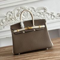 Hermes Birkin 25 Bag Togo Bicolor Leather Gold Hardware In Khaki/Beige