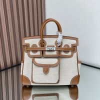 Hermes Birkin Cargo 25 Bag Canvas and Swift Leather Palladium Hardware In Beige/Brown