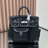 Hermes Birkin Cargo 25 Bag Canvas and Swift Leather Palladium Hardware In Black