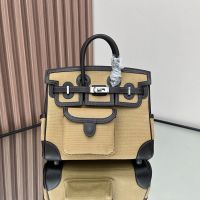 Hermes Birkin Cargo 25 Bag Canvas and Swift Leather Palladium Hardware In Camel
