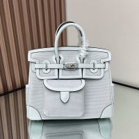 Hermes Birkin Cargo 25 Bag Canvas and Swift Leather Palladium Hardware In Grey