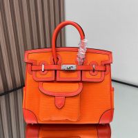 Hermes Birkin Cargo 25 Bag Canvas and Swift Leather Palladium Hardware In Orange
