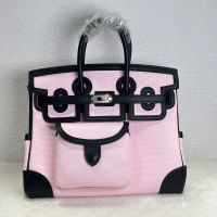 Hermes Birkin Cargo 25 Bag Canvas and Swift Leather Palladium Hardware In Pink/Black