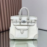 Hermes Birkin Cargo 25 Bag Canvas and Swift Leather Palladium Hardware In White