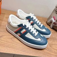 Hermes Boomerang Sneakers Unisex Epsom Calfskin In Blue/White