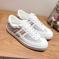 Hermes Boomerang Sneakers Unisex Epsom Calfskin In White/Grey