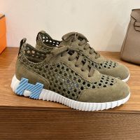 Hermes Bouncing Sneakers Unisex Braided Silk and Suede In Green