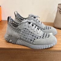 Hermes Bouncing Sneakers Unisex Braided Silk and Suede In Grey