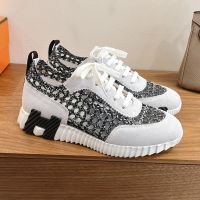 Hermes Bouncing Sneakers Unisex Braided Silk and Suede In Grey/Black