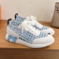 Hermes Bouncing Sneakers Unisex Braided Silk and Suede In Grey/Blue