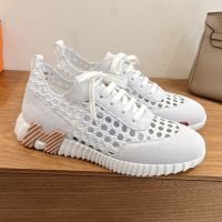 Hermes Bouncing Sneakers Unisex Braided Silk and Suede In Grey/White