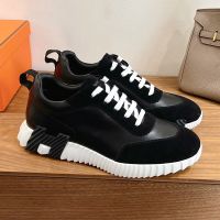 Hermes Bouncing Sneakers Unisex Calfskin and Suede In Black