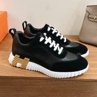 Hermes Bouncing Sneakers Unisex Calfskin and Suede In Black/Brown