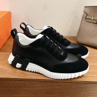 Hermes Bouncing Sneakers Unisex Calfskin and Suede In Black/White