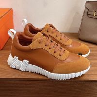 Hermes Bouncing Sneakers Unisex Calfskin and Suede In Brown