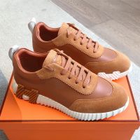 Hermes Bouncing Sneakers Unisex Calfskin and Suede In Brown/White