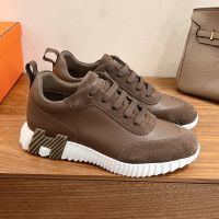 Hermes Bouncing Sneakers Unisex Calfskin and Suede In Coffee