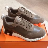 Hermes Bouncing Sneakers Unisex Calfskin and Suede In Dark Green