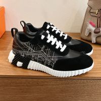 Hermes Bouncing Sneakers Unisex Calfskin and Suede with Embroidery In Black