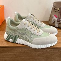 Hermes Bouncing Sneakers Unisex Calfskin and Suede with Embroidery In Green
