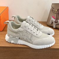 Hermes Bouncing Sneakers Unisex Calfskin and Suede with Embroidery In Grey