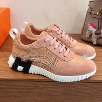 Hermes Bouncing Sneakers Unisex Calfskin and Suede with Embroidery In Pink