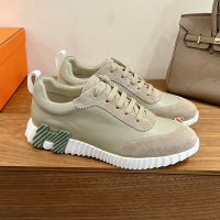 Hermes Bouncing Sneakers Unisex Calfskin and Suede In Green