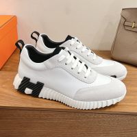 Hermes Bouncing Sneakers Unisex Calfskin and Suede In Grey/White