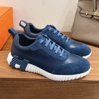 Hermes Bouncing Sneakers Unisex Calfskin and Suede In Navy Blue