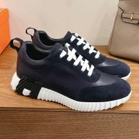 Hermes Bouncing Sneakers Unisex Calfskin and Suede In Navy Blue/Black