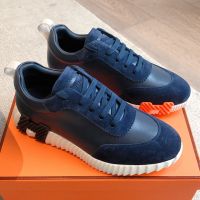 Hermes Bouncing Sneakers Unisex Calfskin and Suede In Navy Blue/White
