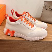 Hermes Bouncing Sneakers Unisex Calfskin and Suede In Orange