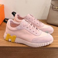 Hermes Bouncing Sneakers Unisex Calfskin and Suede In Pink