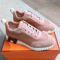 Hermes Bouncing Sneakers Unisex Calfskin and Suede In Pink/Black