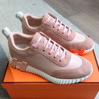 Hermes Bouncing Sneakers Unisex Calfskin and Suede In Pink/Orange