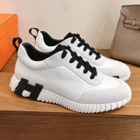 Hermes Bouncing Sneakers Unisex Calfskin and Suede In White/Black
