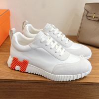 Hermes Bouncing Sneakers Unisex Calfskin and Suede In White/Grey
